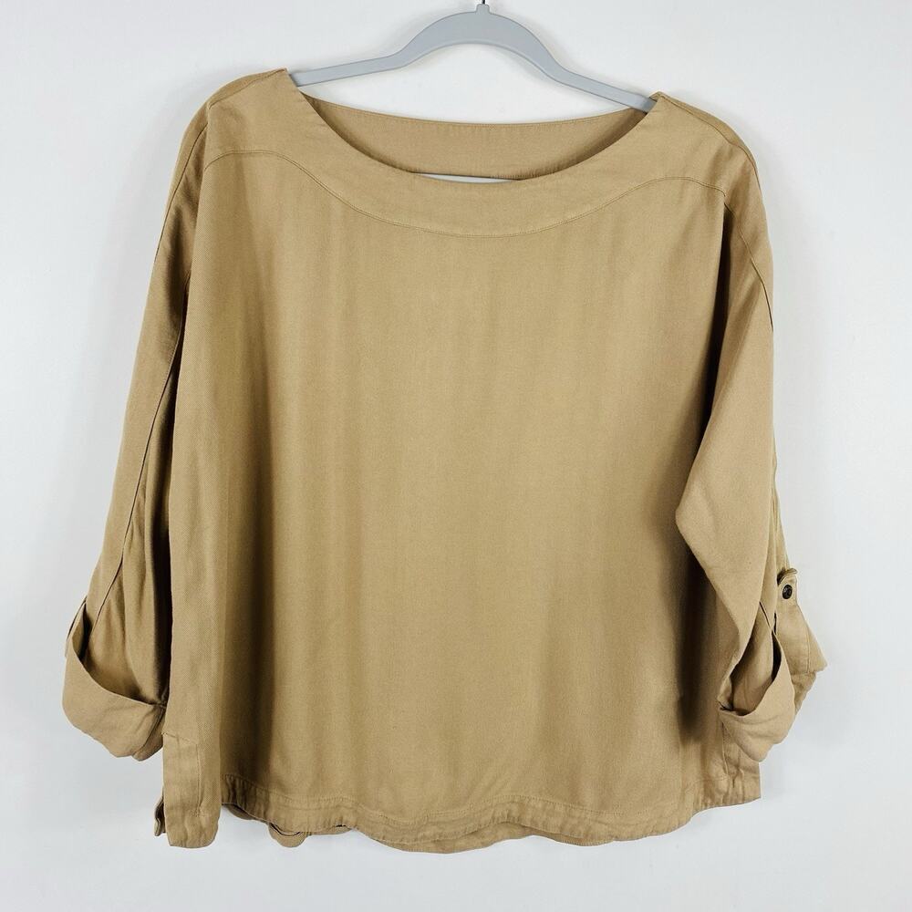 Soft Surroundings Top Large Tan Boxy Roll Tab Sleeve Casual
